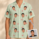 Man wearing Men's Rindependence Day Custom Face Hawaiian Shirt — custom faces printed all-over