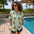Real-life photo of someone wearing Women's Rindependence Day Custom Face Hawaiian Shirt — custom faces printed all-over