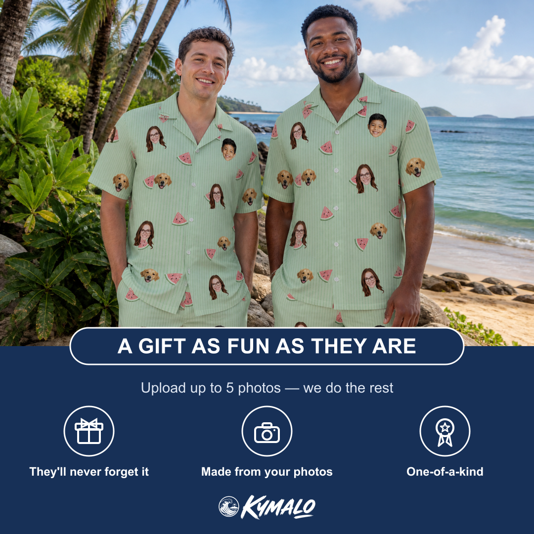 Friends in matching Men's Rindependence Day Custom Face Shirt & Shorts Set — a group gift photo