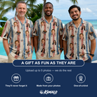 Friends in matching Men's Union Spark Custom Face Hawaiian Shirt — a group gift photo