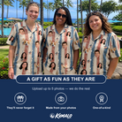 Friends in matching Women's Union Spark Custom Face Hawaiian Shirt — a group gift photo