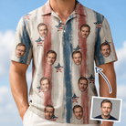 Man wearing Men's Union Spark Custom Face Polo Shirt — custom faces printed all-over