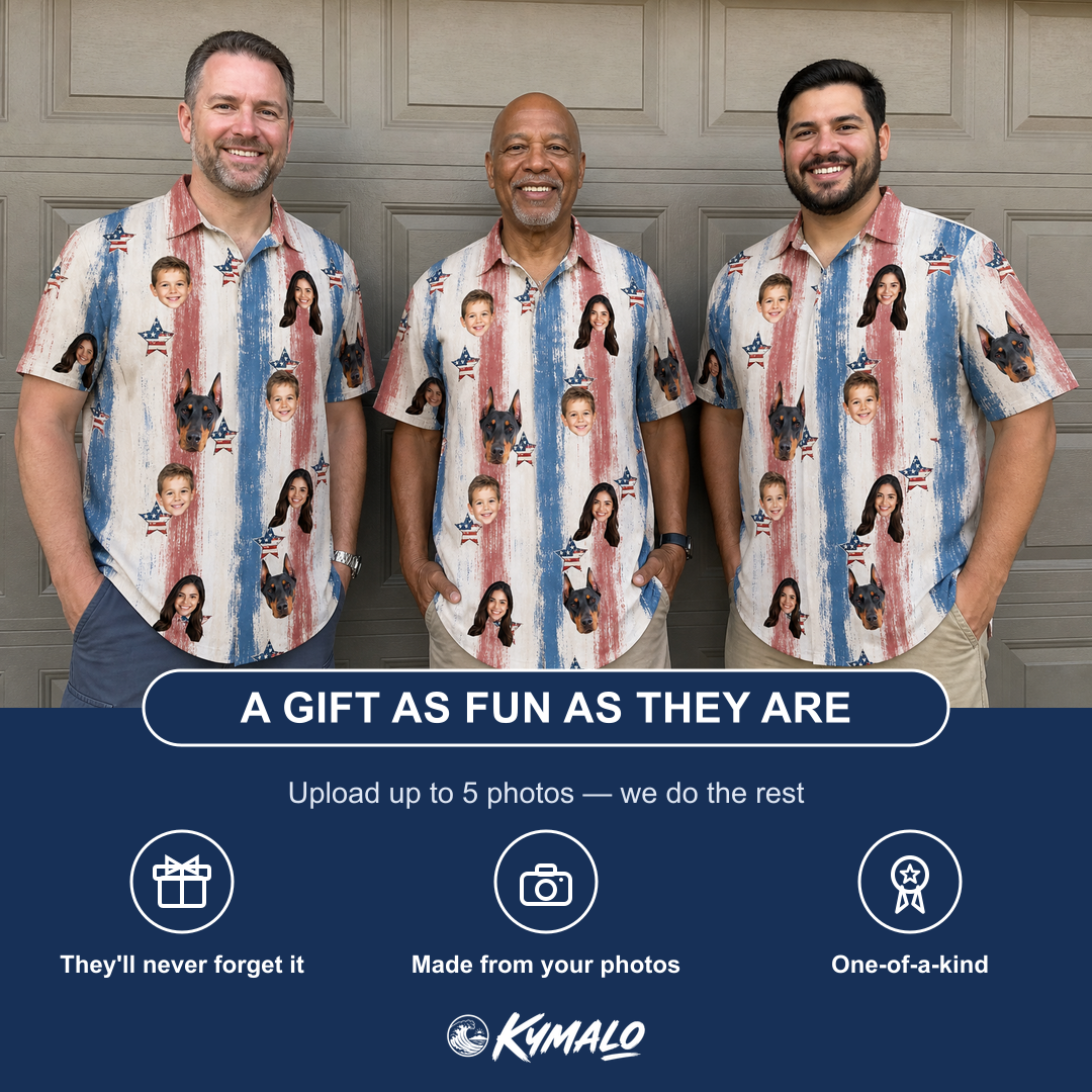 Friends in matching Men's Union Spark Custom Face Polo Shirt — a group gift photo