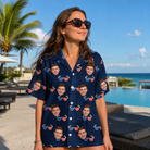Real-life photo of someone wearing Women's Rebel Reflectors Custom Face Hawaiian Shirt — custom faces printed all-over