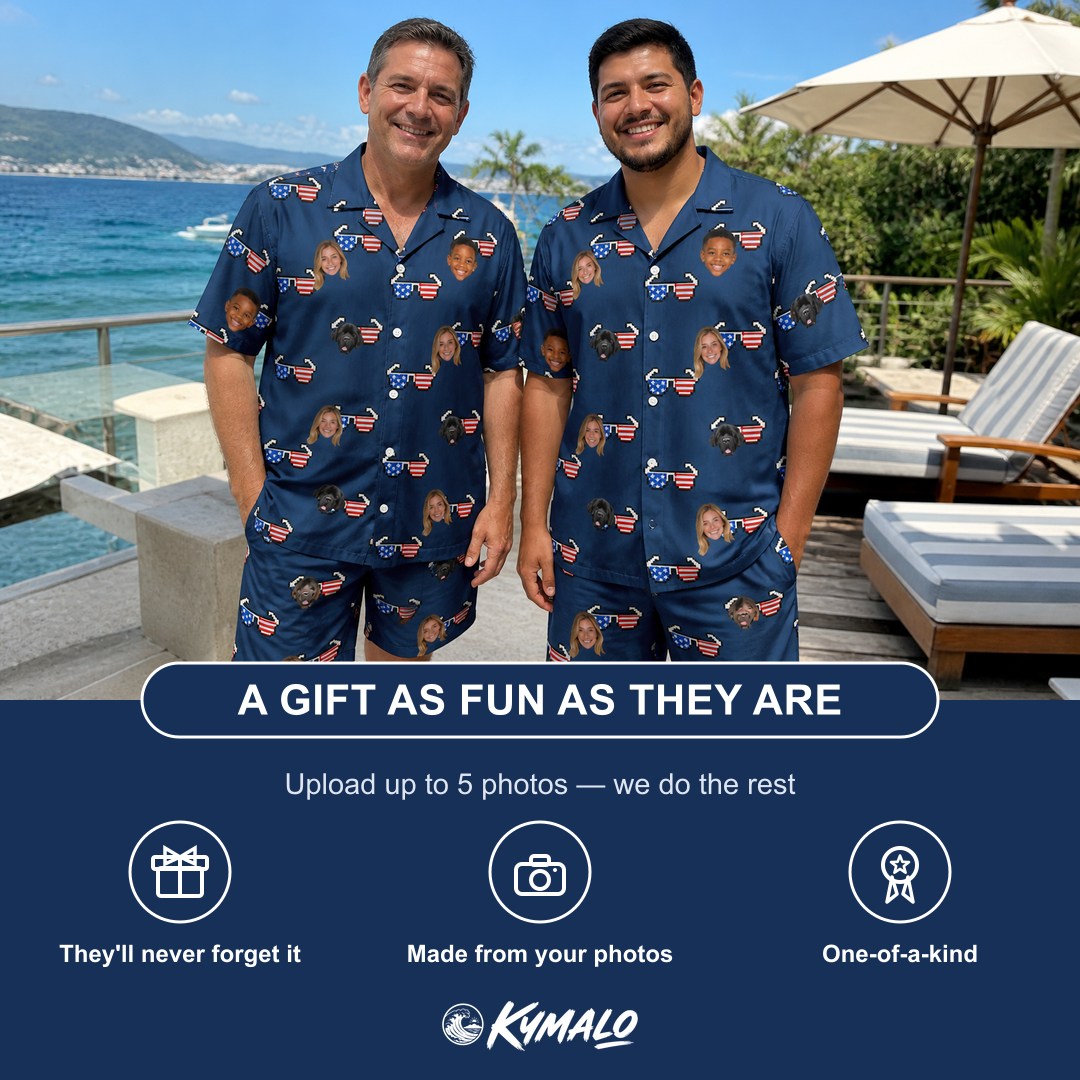 Friends in matching Men's Rebel Reflectors Custom Face Shirt & Shorts Set — a group gift photo