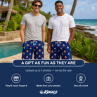 Friends in matching Men's Declaration Drips Custom Face Beach Shorts — a group gift photo
