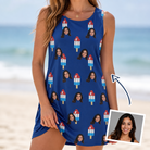 Woman wearing Women's Declaration Drips Custom Face Tank Dress — custom faces printed all-over