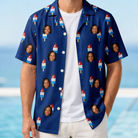 Man wearing Men's Declaration Drips Custom Face Hawaiian Shirt open over a white tee