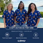 Friends in matching Women's Declaration Drips Custom Face Hawaiian Shirt — a group gift photo