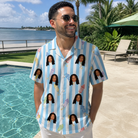 Real-life photo of someone wearing Men's Skyburst Salute Custom Face Hawaiian Shirt — custom faces printed all-over