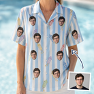 Woman wearing Women's Skyburst Salute Custom Face Hawaiian Shirt — custom faces printed all-over