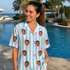 Real-life photo of someone wearing Women's Skyburst Salute Custom Face Hawaiian Shirt — custom faces printed all-over