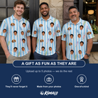 Friends in matching Men's Skyburst Salute Custom Face Polo Shirt — a group gift photo