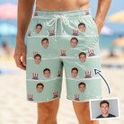 Man wearing Men's Sam's Sparkle Custom Face Beach Shorts — custom faces printed all-over
