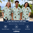 Friends in matching Women's Sam's Sparkle Custom Face Hawaiian Shirt — a group gift photo