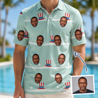 Man wearing Men's Sam's Sparkle Custom Face Polo Shirt — custom faces printed all-over