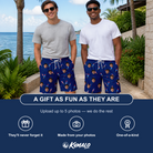 Friends in matching Men's Founding Flares Custom Face Beach Shorts — a group gift photo