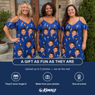 Friends in matching Women's Founding Flares Custom Face Off-Shoulder Dress — a group gift photo