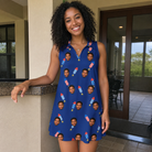 Real-life photo of someone wearing Women's Founding Flares Custom Face V-Neck Dress — custom faces printed all-over