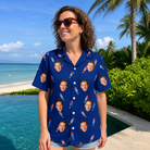 Real-life photo of someone wearing Women's Founding Flares Custom Face Hawaiian Shirt — custom faces printed all-over
