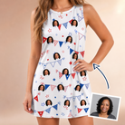 Woman wearing Women's Civic Colors Custom Face Tank Dress — custom faces printed all-over