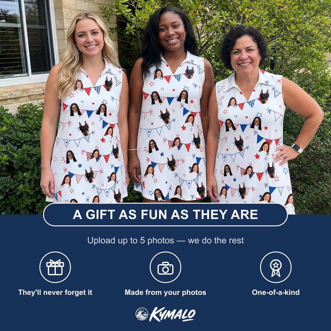 Friends in matching Women's Civic Colors Custom Face V-Neck Dress — a group gift photo