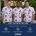 Friends in matching Men's Civic Colors Custom Face Polo Shirt — a group gift photo