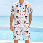 Model wearing Men's Civic Colors Custom Face Shirt & Shorts Set printed with kids' faces