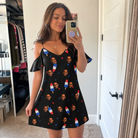 Real-life photo of someone wearing Women's Starsicle Swirl Custom Face Off-Shoulder Dress — custom faces printed all-over