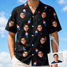 Man wearing Men's Starsicle Swirl Custom Face Hawaiian Shirt — custom faces printed all-over
