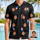 Man wearing Men's Starsicle Swirl Custom Face Polo Shirt — custom faces printed all-over