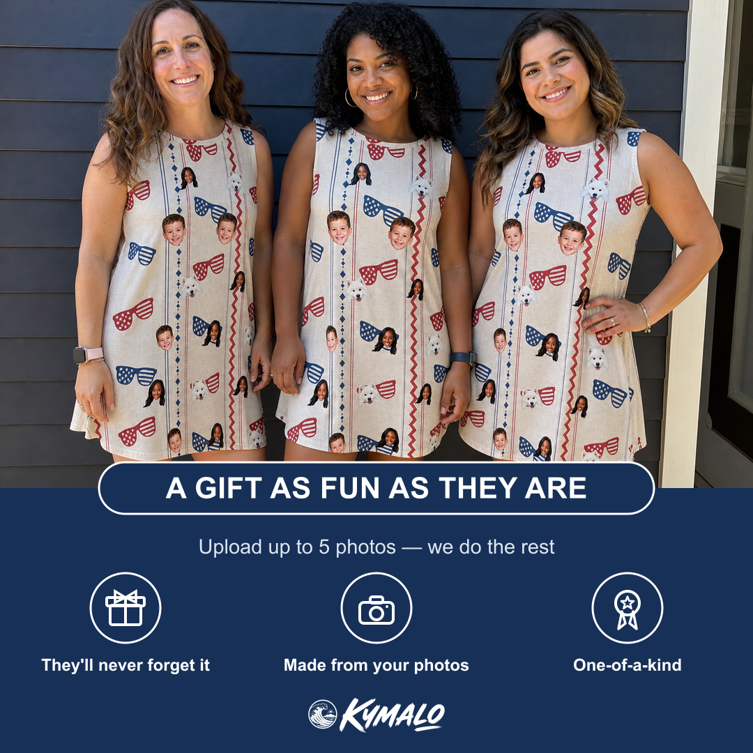 Friends in matching Women's Firework Frames Custom Face Tank Dress — a group gift photo