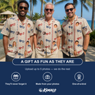 Friends in matching Men's Firework Frames Custom Face Hawaiian Shirt — a group gift photo