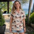 Real-life photo of someone wearing Women's Firework Frames Custom Face Hawaiian Shirt — custom faces printed all-over