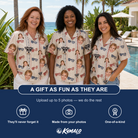 Friends in matching Women's Firework Frames Custom Face Hawaiian Shirt — a group gift photo