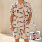 Man wearing Men's Firework Frames Custom Face Shirt & Shorts Set — custom faces printed all-over