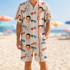 Model wearing Men's Firework Frames Custom Face Shirt & Shorts Set printed with kids' faces