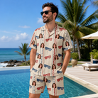 Real-life photo of someone wearing Men's Firework Frames Custom Face Shirt & Shorts Set — custom faces printed all-over