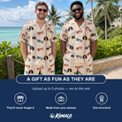 Friends in matching Men's Firework Frames Custom Face Shirt & Shorts Set — a group gift photo