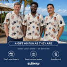 Friends in matching Men's Fourth Fizz Custom Face Hawaiian Shirt — a group gift photo