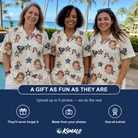 Friends in matching Women's Fourth Fizz Custom Face Hawaiian Shirt — a group gift photo