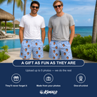 Friends in matching Men's Yankee Doodle Custom Face Beach Shorts — a group gift photo