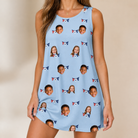 Model wearing Women's Yankee Doodle Custom Face Tank Dress printed with kids' faces