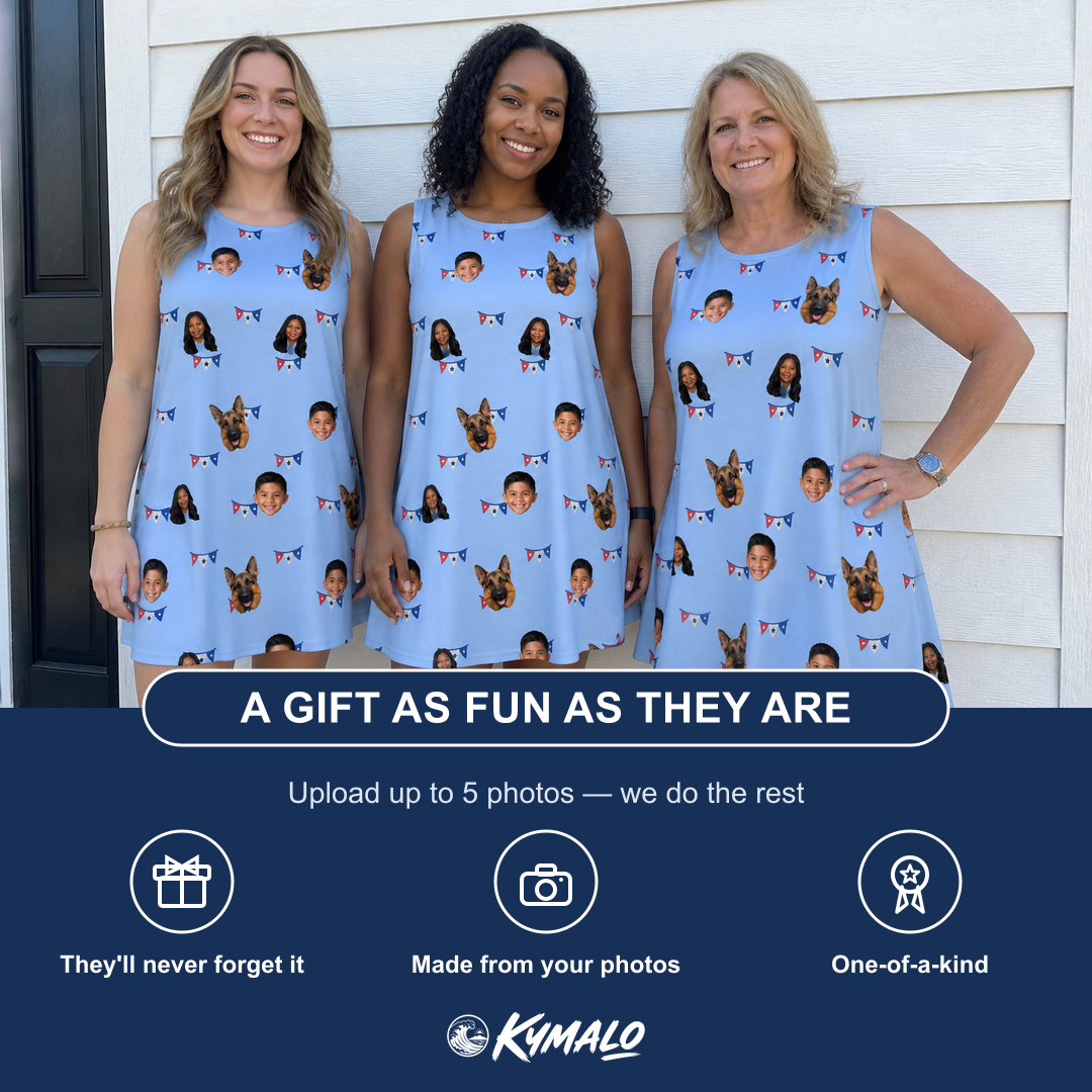 Friends in matching Women's Yankee Doodle Custom Face Tank Dress — a group gift photo