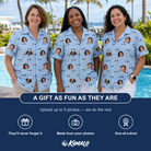 Friends in matching Women's Yankee Doodle Custom Face Hawaiian Shirt — a group gift photo