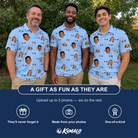Friends in matching Men's Yankee Doodle Custom Face Polo Shirt — a group gift photo