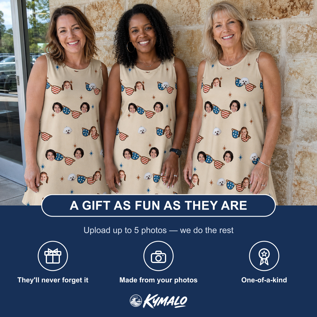 Friends in matching Women's Freedom Shades Custom Face Tank Dress — a group gift photo