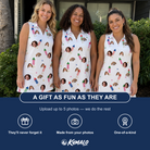 Friends in matching Women's Boom Banner Custom Face V-Neck Dress — a group gift photo