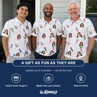 Friends in matching Men's Boom Banner Custom Face Polo Shirt — a group gift photo
