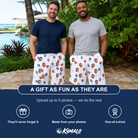 Friends in matching Men's Rocket Ribbons Custom Face Beach Shorts — a group gift photo